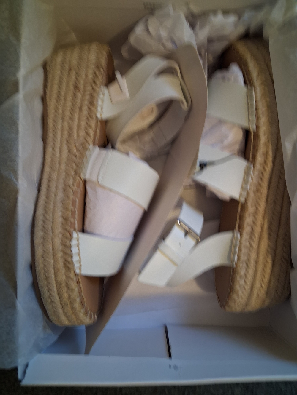 White Women's Espadrille Platform Sandals with Buckle Straps